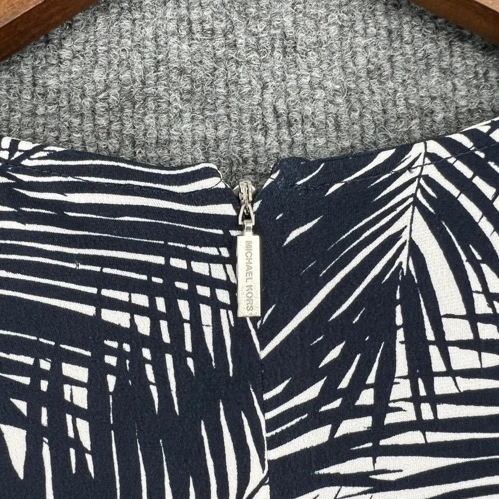 Michael Kors Palm Print Dress Womens S Navy White Long Sleeve Resort Tropical